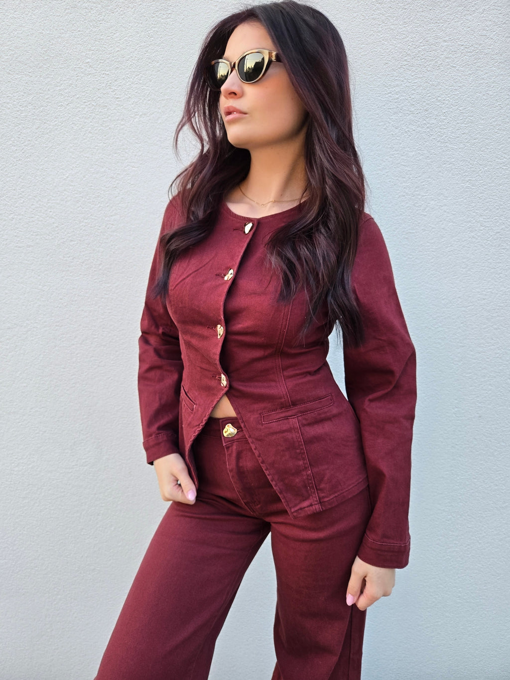 Dune burgundy jeans set